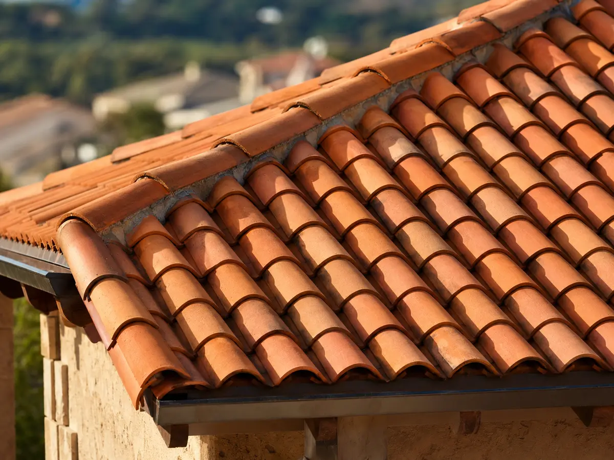 Premium clay tile roofing with carefully aligned courses
