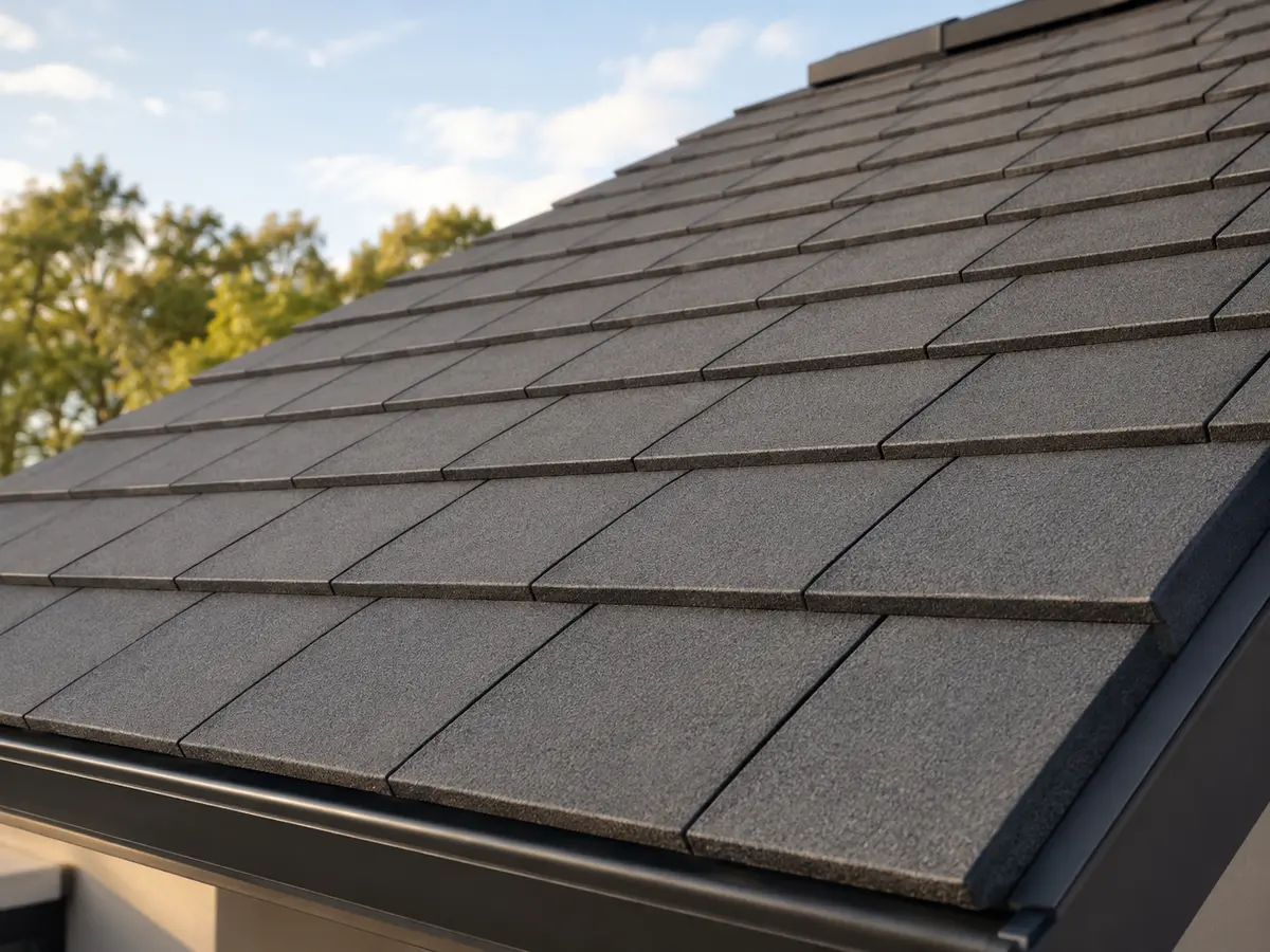 Concrete tile roofing showing dimensional texture and alignment